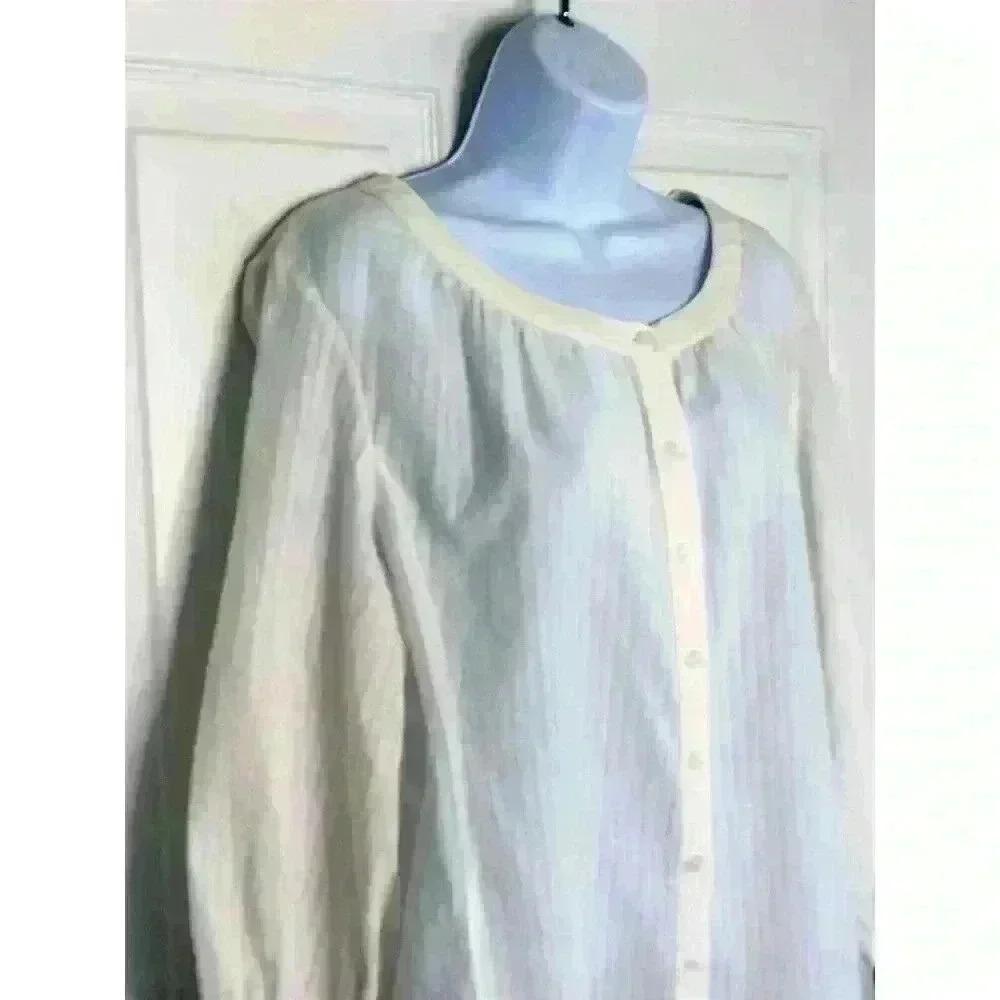 Chicos 2 top shirt button front scoop neck 3/4 sleeve Bohemian white stripe - Picture 3 of 6